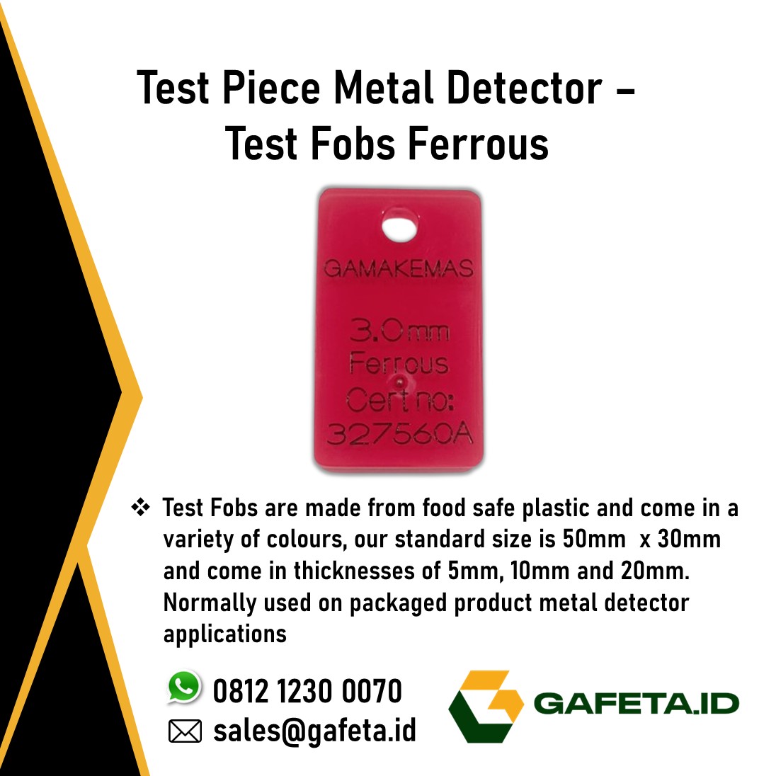 Jual Test Piece Metal Detector Fobs Ferrous Cards untuk Kalibrasi