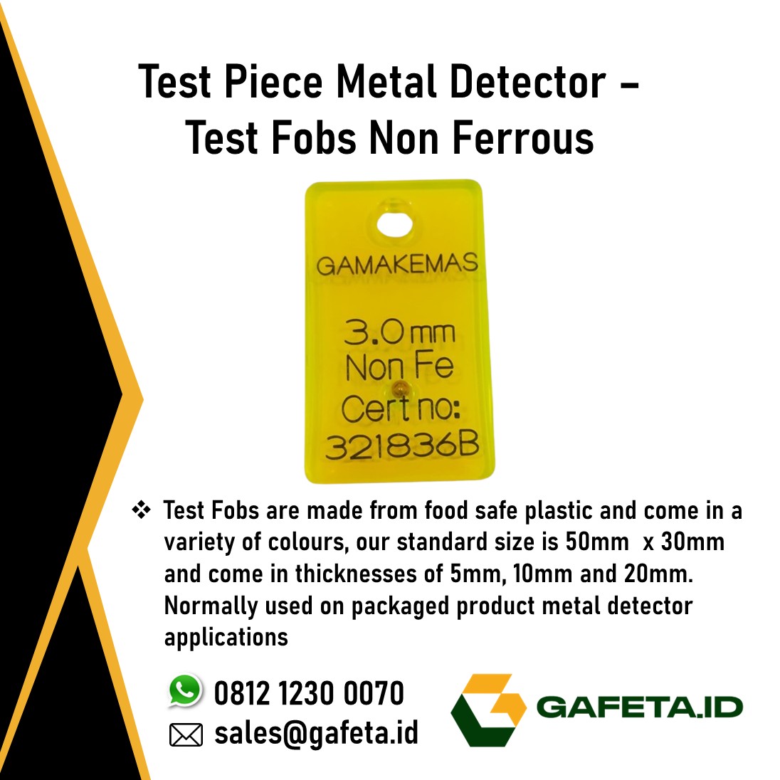 Test Piece Metal Detector Fobs Non Ferrous 0.3–25 mm | Food Grade + CoC