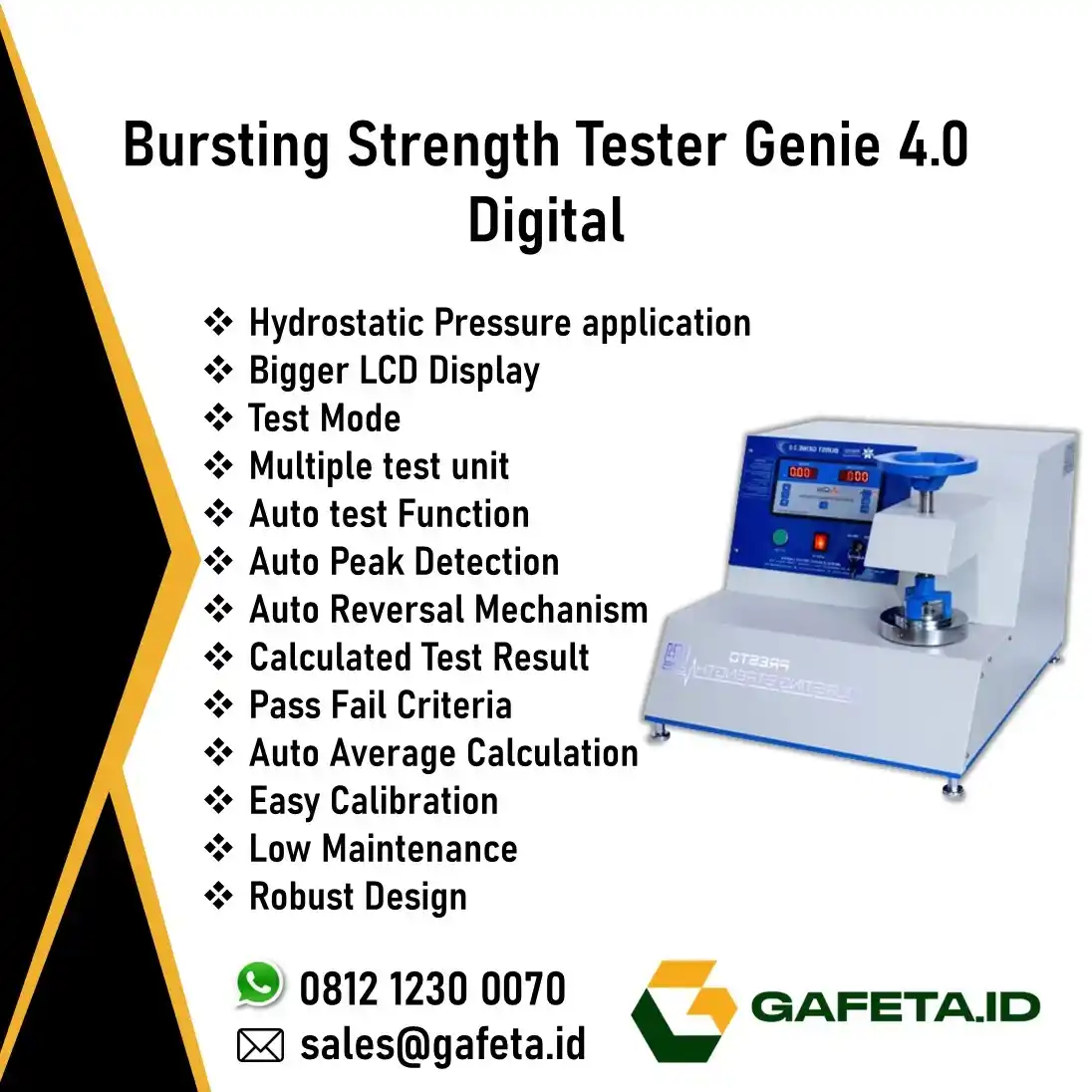 Jual Bursting Strength Tester Digital Genie 4.0 untuk Uji Kertas dan Karton