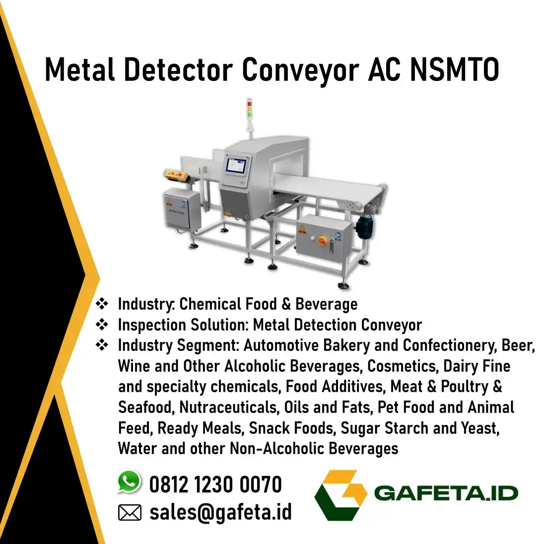 Jual Metal Detector Conveyor Safeline AC NSMTO, Mesin Deteksi Logam