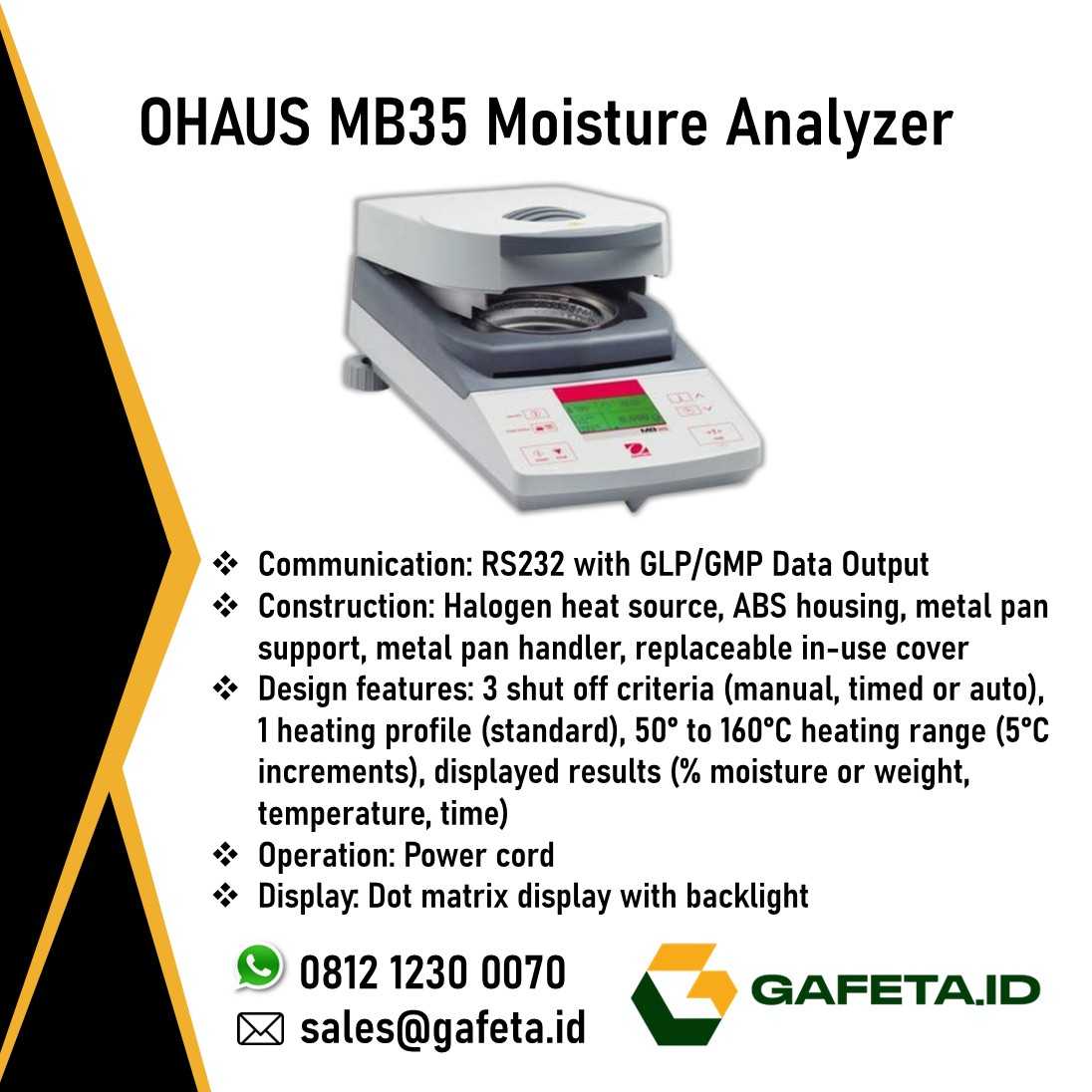 Jual Moisture Analyzer OHAUS MB35 – Alat Ukur Kadar Air & Kelembaban