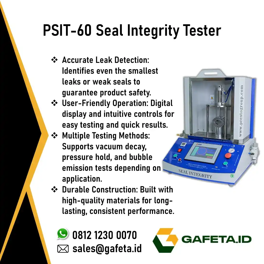 Seal Integrity Tester PSIT-60 | Solusi Deteksi Kebocoran Segel Kemasan