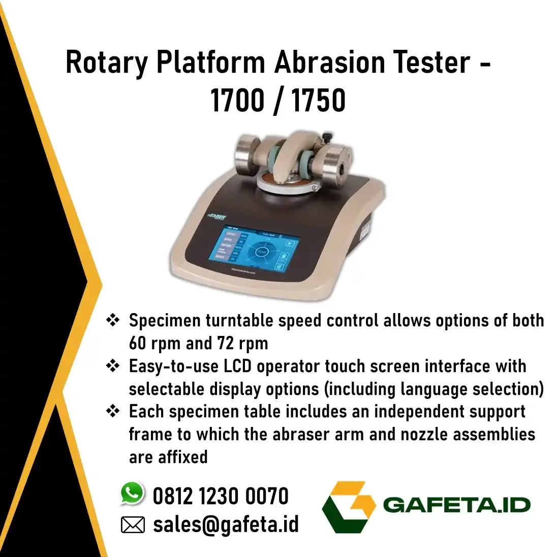 Taber Rotary Abraser 1700 / 1750: Uji Abrasi Material Karet, Plastik, dll