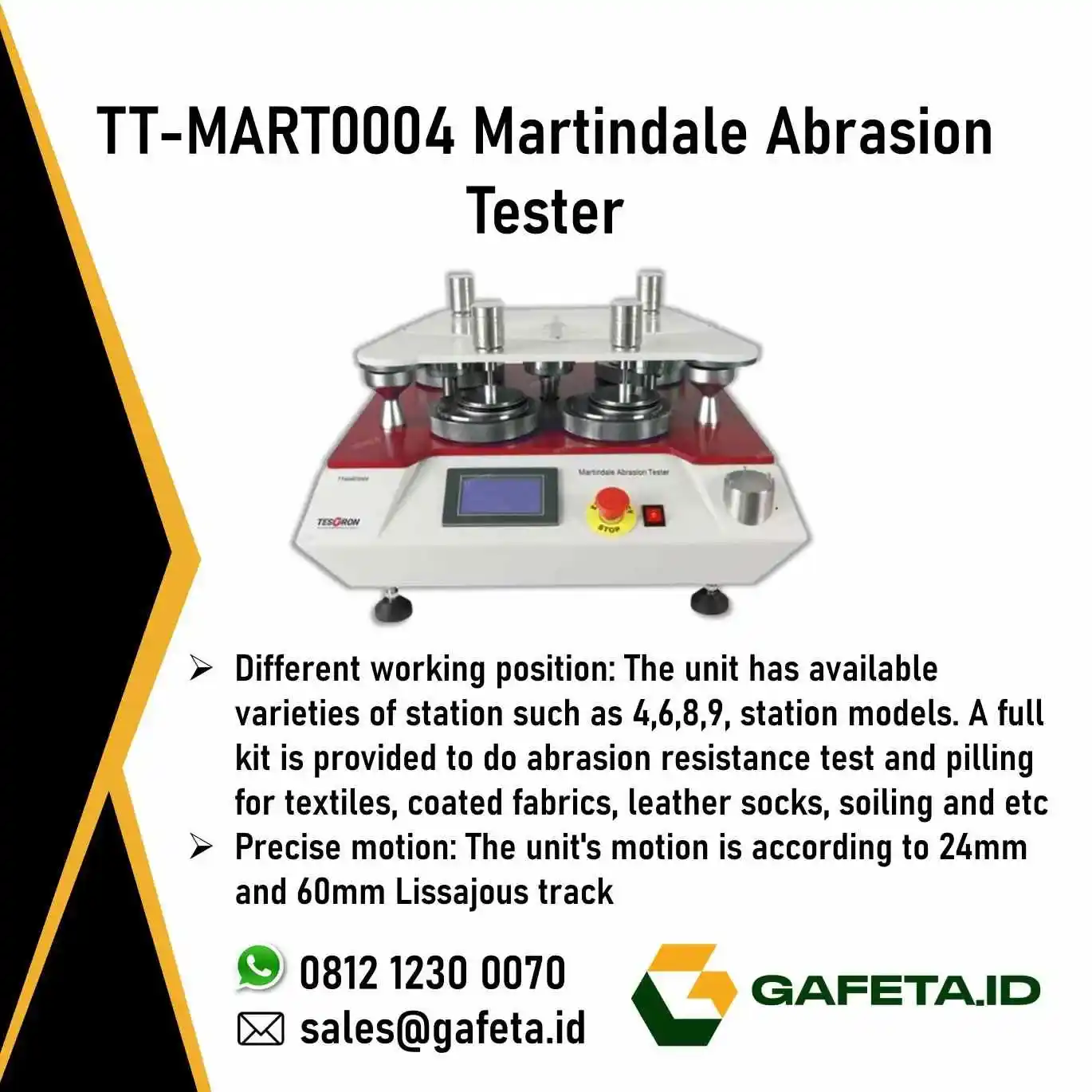 TT-MART0004 Martindale Abrasion Tester: Ujian Abrasi & Pilling Tekstil