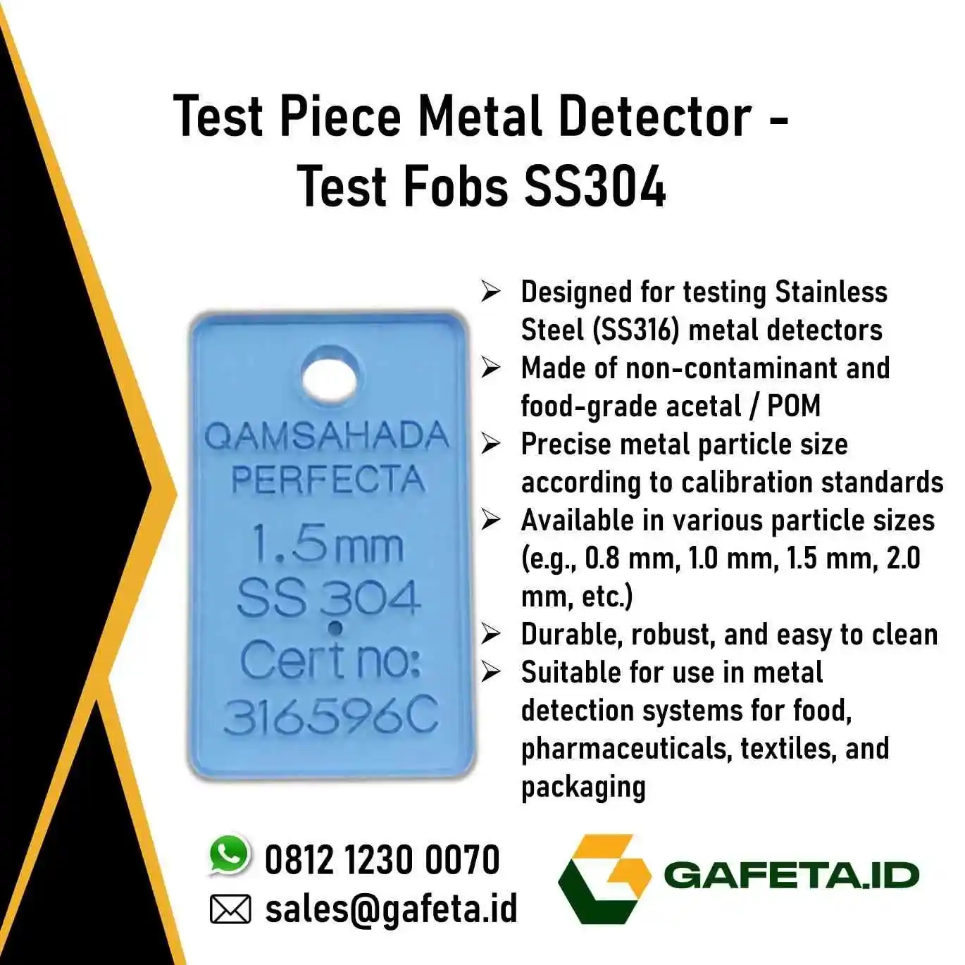 Jual Test Piece Metal Detector Test Fobs SS304: Validasi Metal Detector