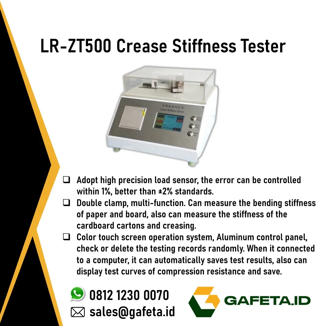 Jual Crease and Board Stiffness Tester LR-ZT500 untuk Uji Kertas