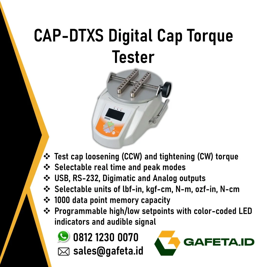 Digital Cap Torque Tester DTXS untuk Quality Control Kemasan Botol