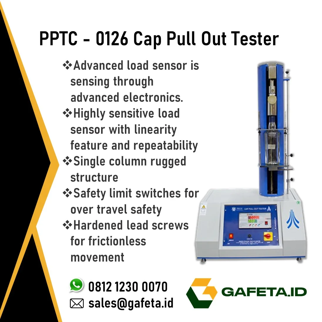 Jual Cap Pull Out Tester PPTC - 0126 untuk Uji Kekuatan Tarik Cap Botol