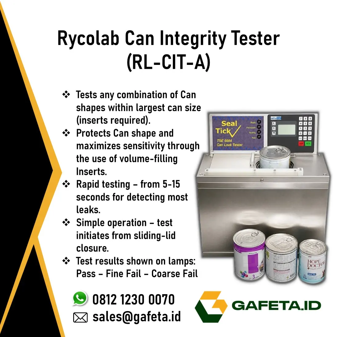 Jual Rycolab RL-CIT-A Can Integrity Tester Alat Uji Kebocoran Cylindrical Can