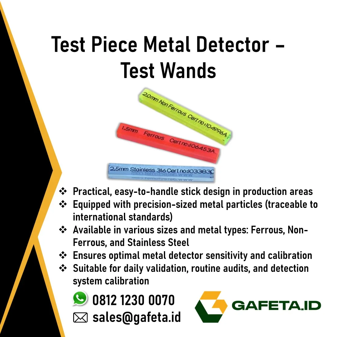 Jual Metal Detector Test Pieces​ Wands untuk QC Pangan